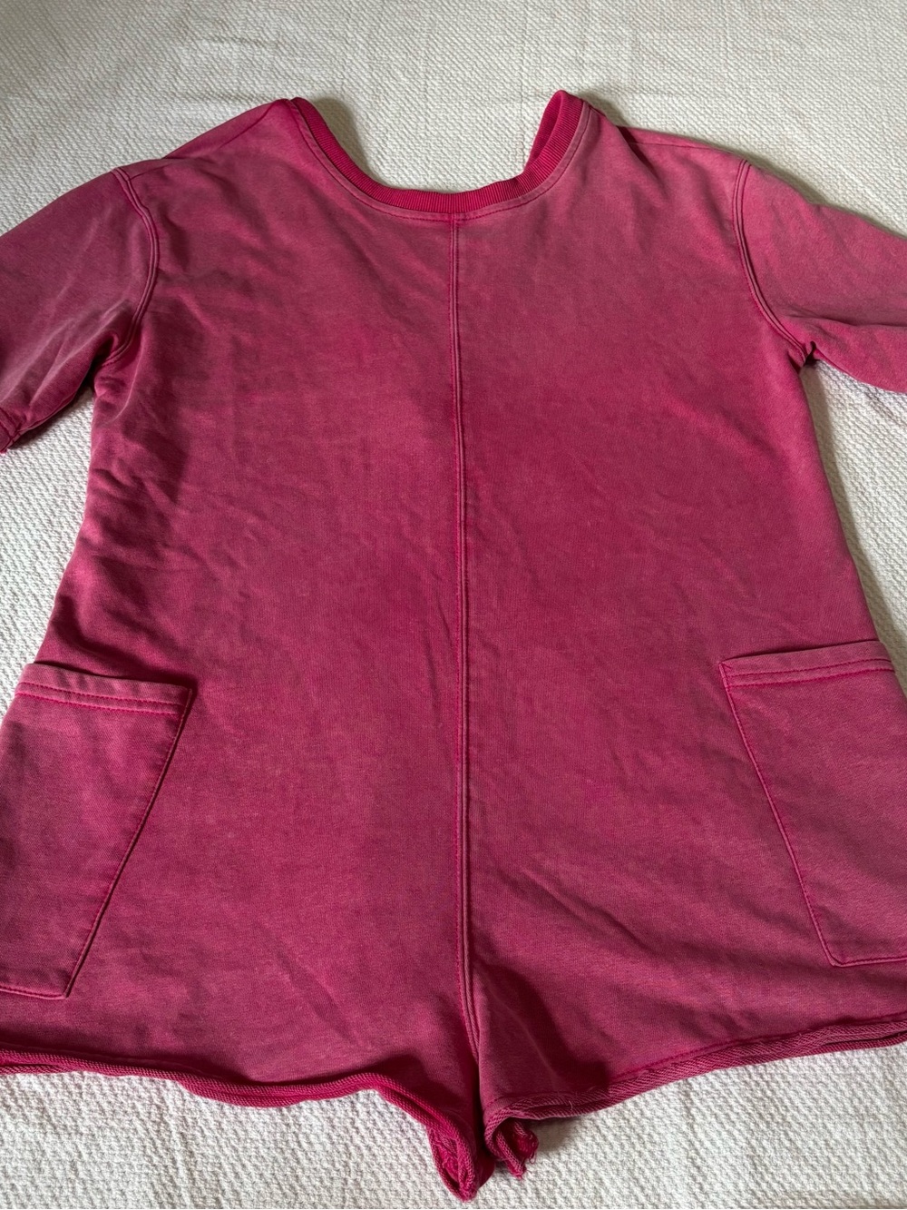 Umgee Deep Pink Short Sleeve Romper with Pockets